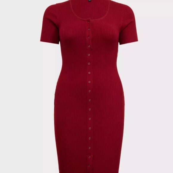 Torrid  Plus Size Midi Rib Knit Snap Front Dress BIKING RED 3x 22 24 PLUS - Picture 3 of 11